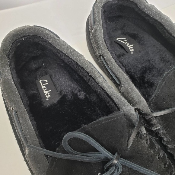 Clarks sherman leather fur lined house slippers mens 10 black main image 4